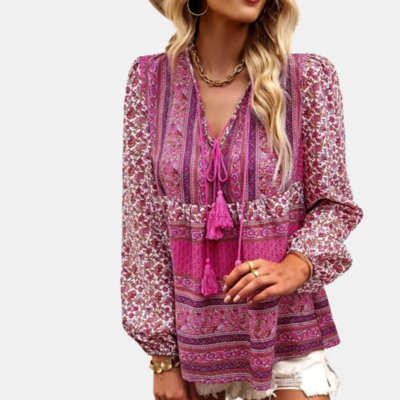 Floral Print Blouses with Long Sleeve