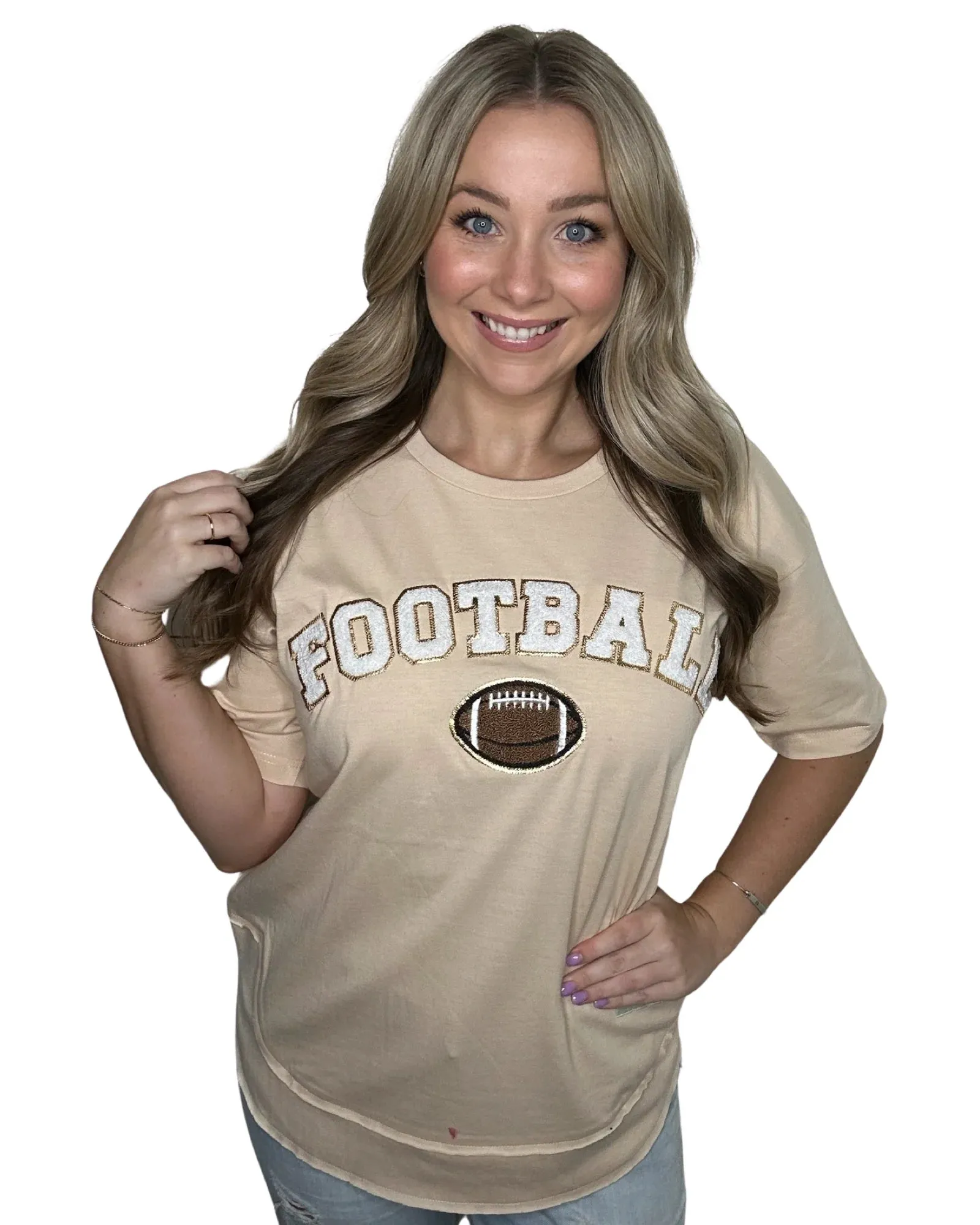 Football Patch Honey Wheat High Low Short Sleeve