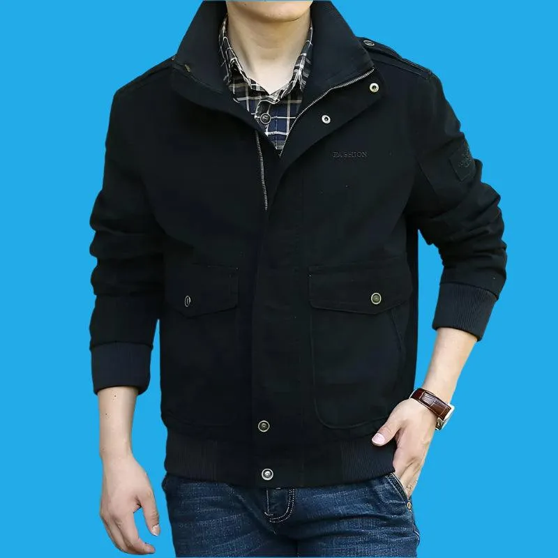 Functional Style Cotton Multi-Pocket Military Cargo Bomber Jacket for Men