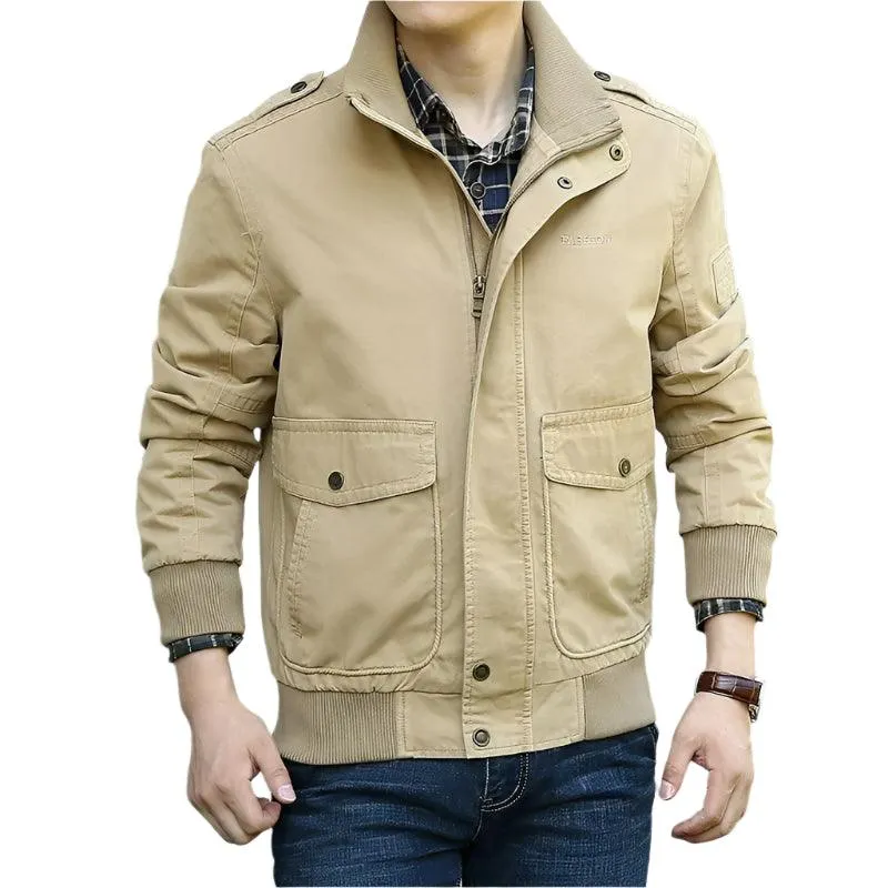 Functional Style Cotton Multi-Pocket Military Cargo Bomber Jacket for Men