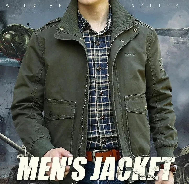 Functional Style Cotton Multi-Pocket Military Cargo Bomber Jacket for Men