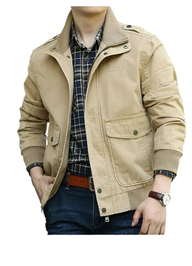 Functional Style Cotton Multi-Pocket Military Cargo Bomber Jacket for Men