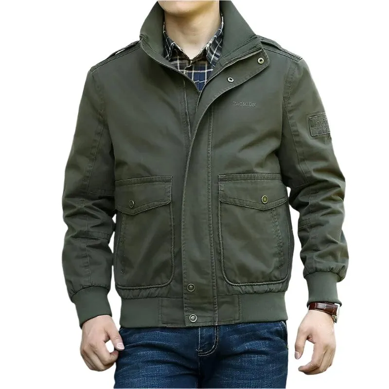 Functional Style Cotton Multi-Pocket Military Cargo Bomber Jacket for Men