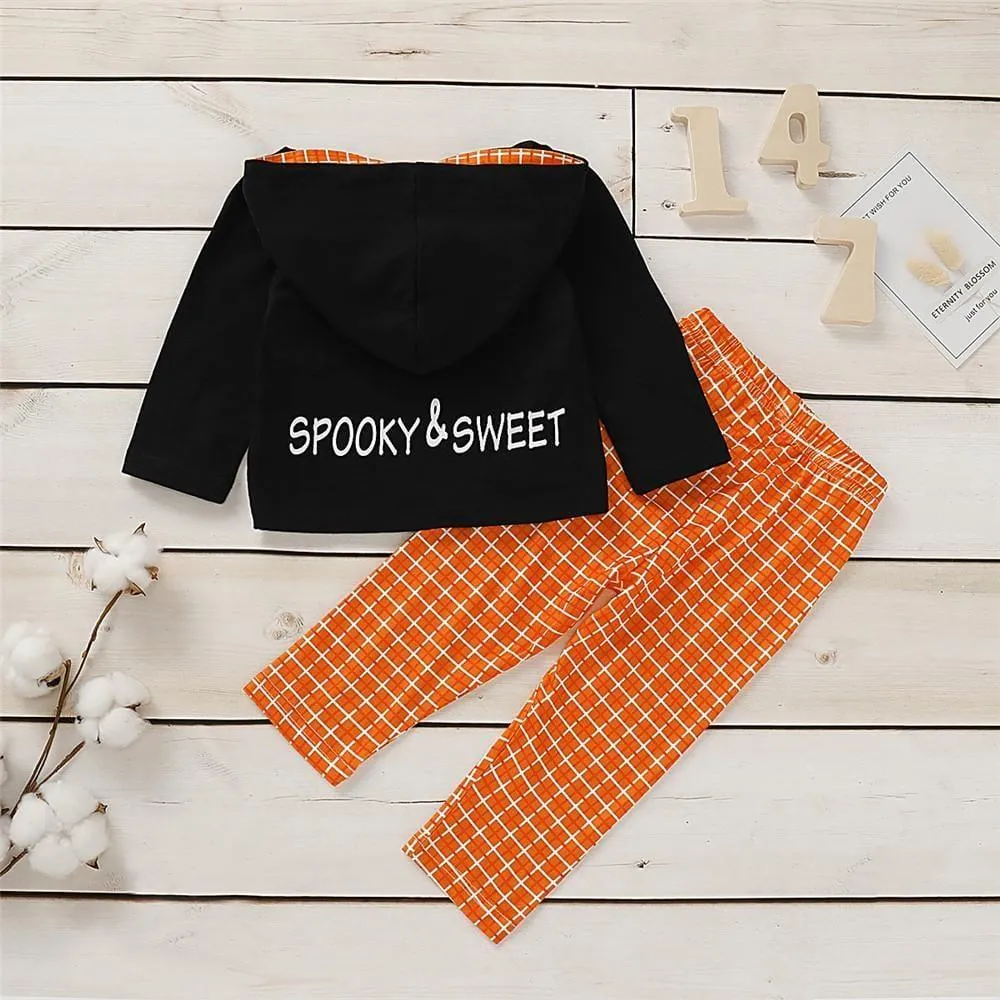 Girls Plaid Kitty Long Sleeve Hooded Jumper & Trousers