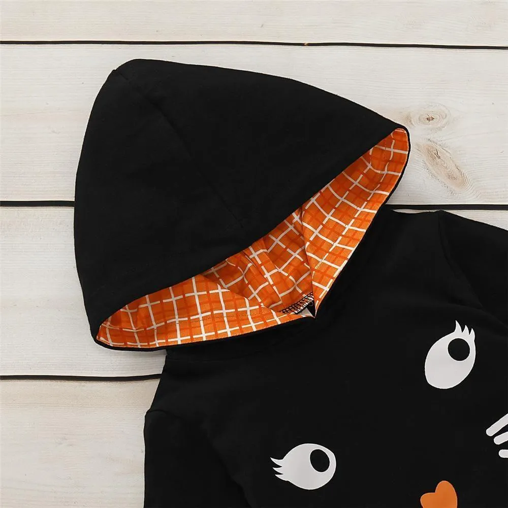 Girls Plaid Kitty Long Sleeve Hooded Jumper & Trousers