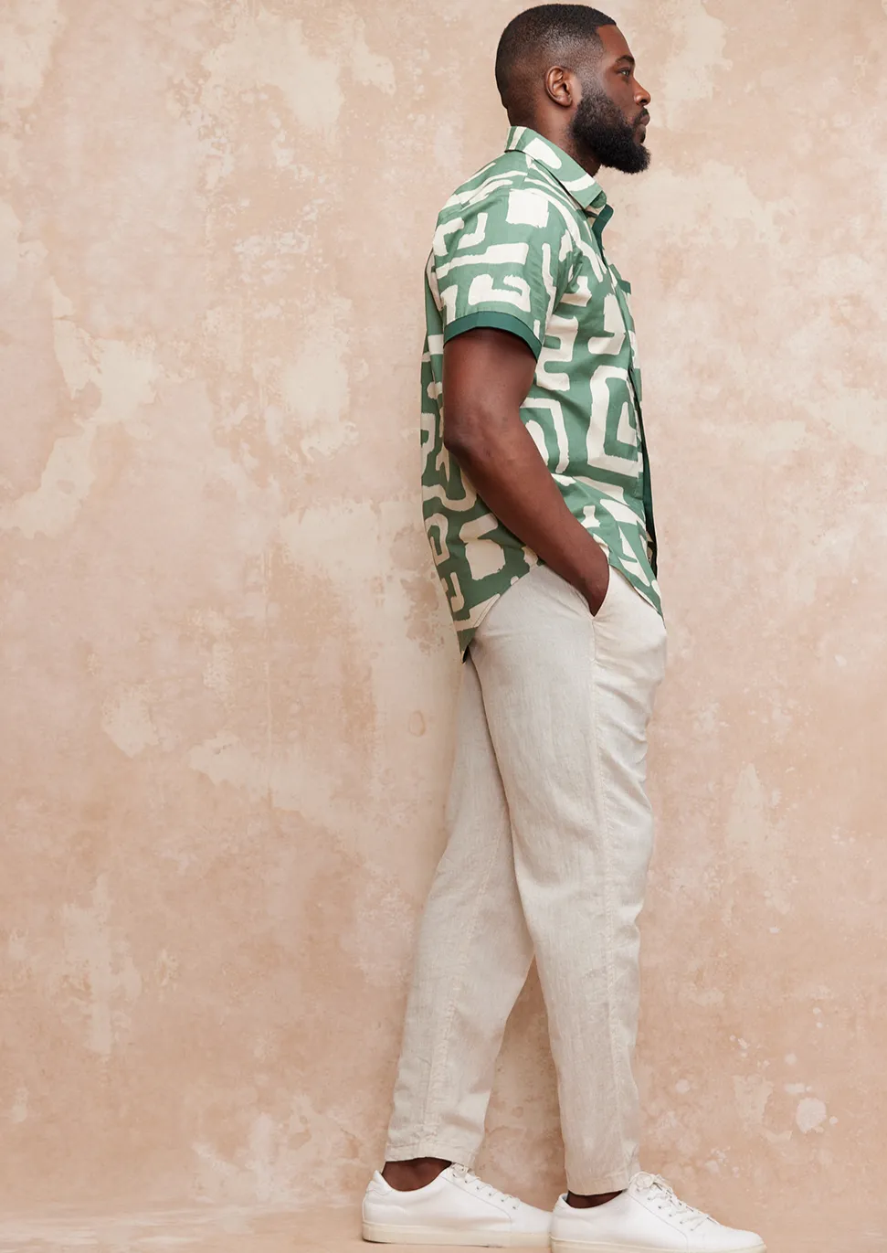 Hakim Men's Button-Up Shirt (Olive Geometric)