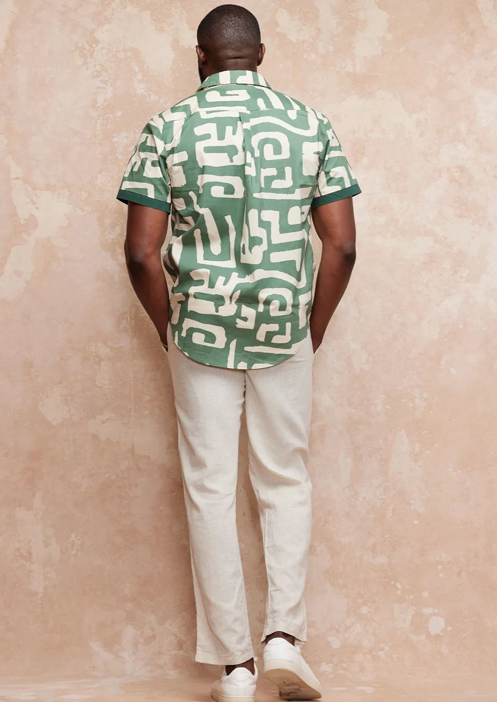 Hakim Men's Button-Up Shirt (Olive Geometric)