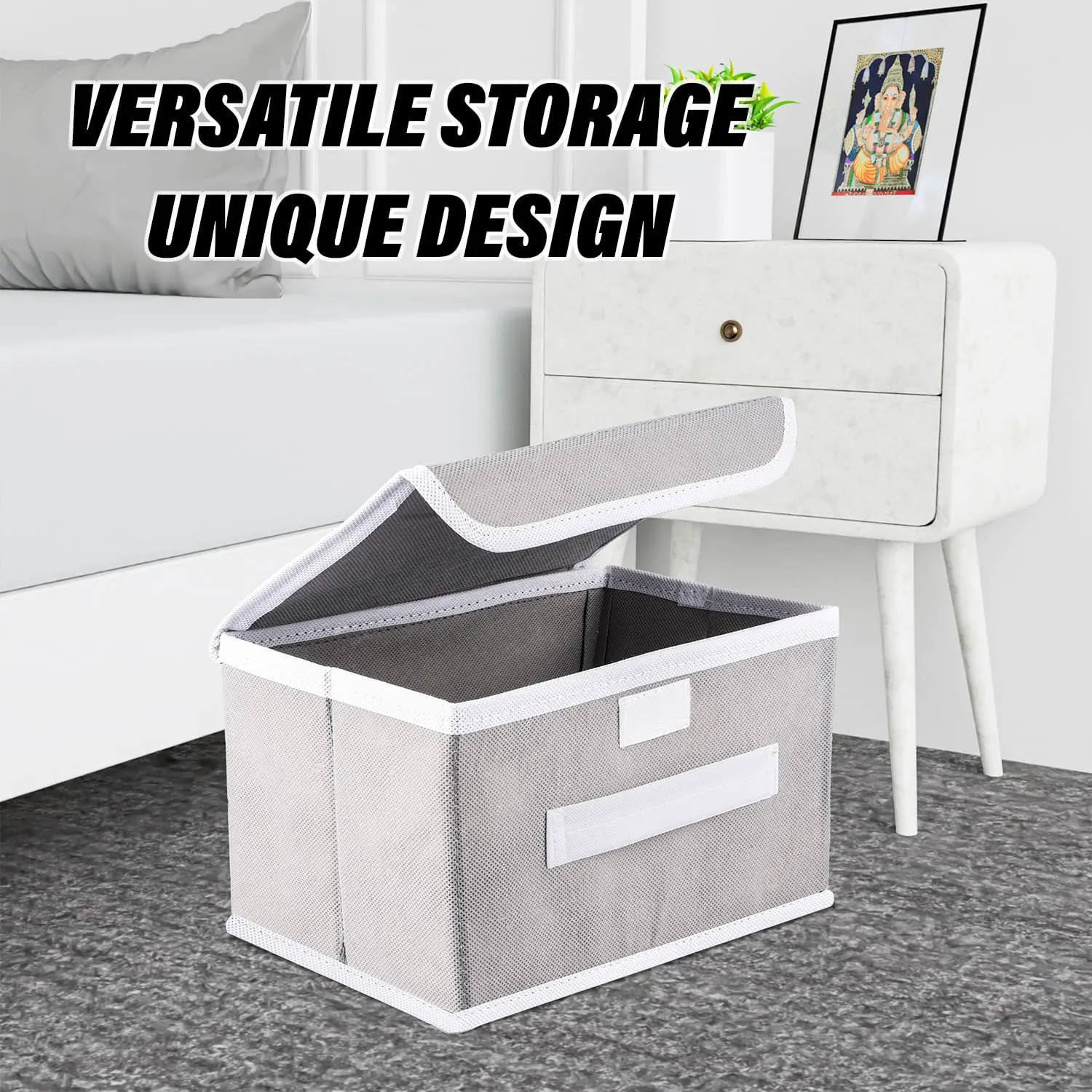 Heart Home Drawer Storage Box | Plain Dhakkan Storage Box | Non-Woven Clothes Organizer For Toys | Storage Box with Handle | Small | Pack of 2 | Gray