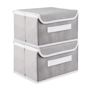 Heart Home Drawer Storage Box | Plain Dhakkan Storage Box | Non-Woven Clothes Organizer For Toys | Storage Box with Handle | Small | Pack of 2 | Gray