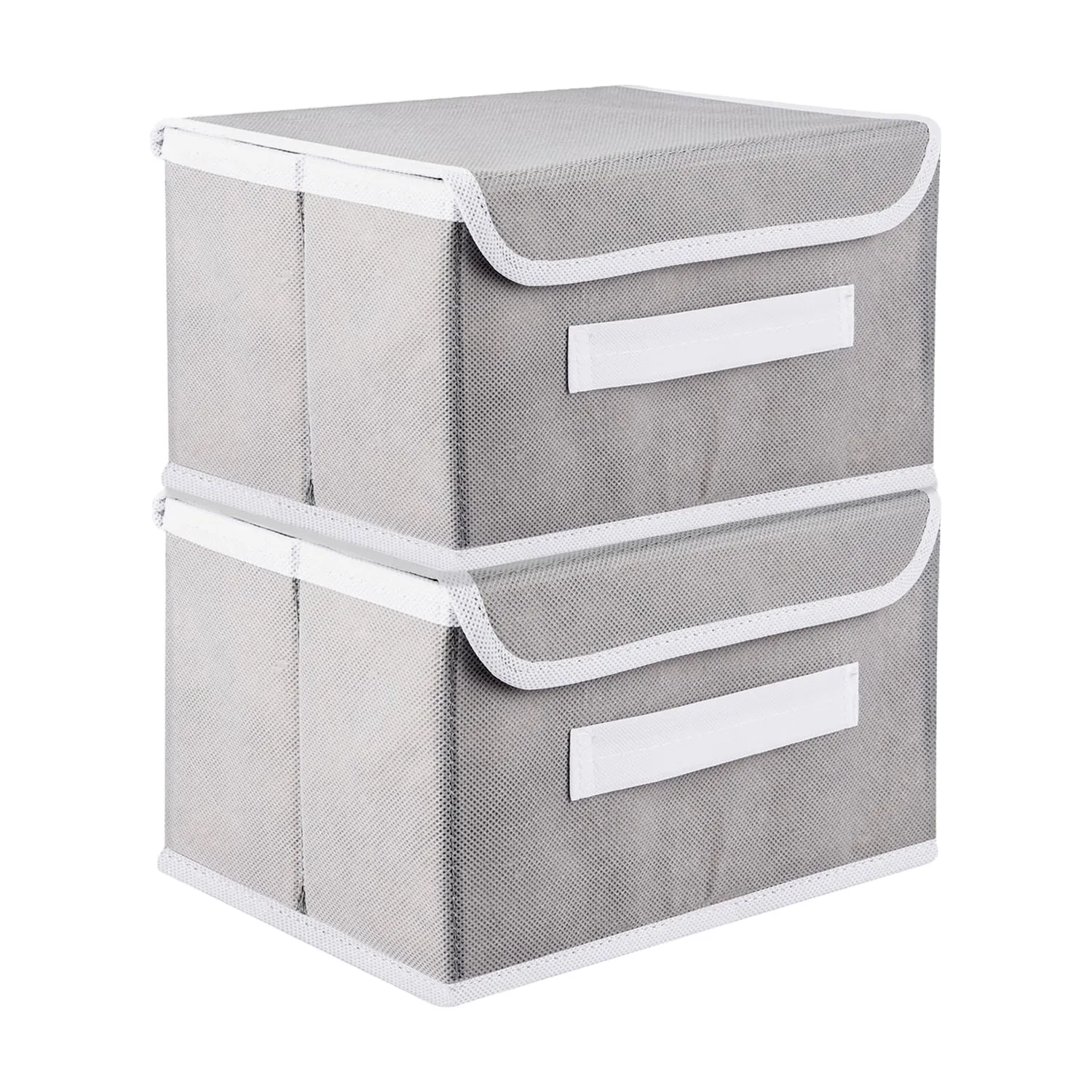 Heart Home Drawer Storage Box | Plain Dhakkan Storage Box | Non-Woven Clothes Organizer For Toys | Storage Box with Handle | Small | Pack of 2 | Gray