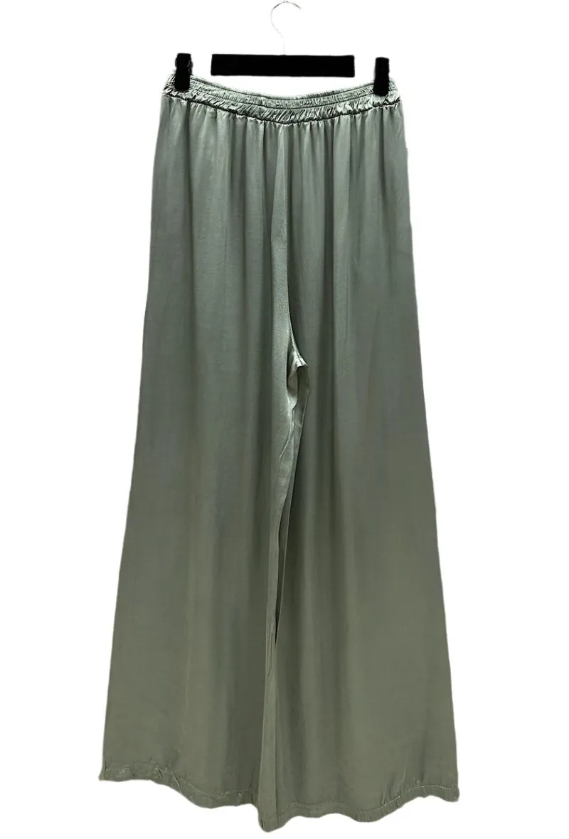 Italian Wide Flowing Trousers In Satin Viscose One Size