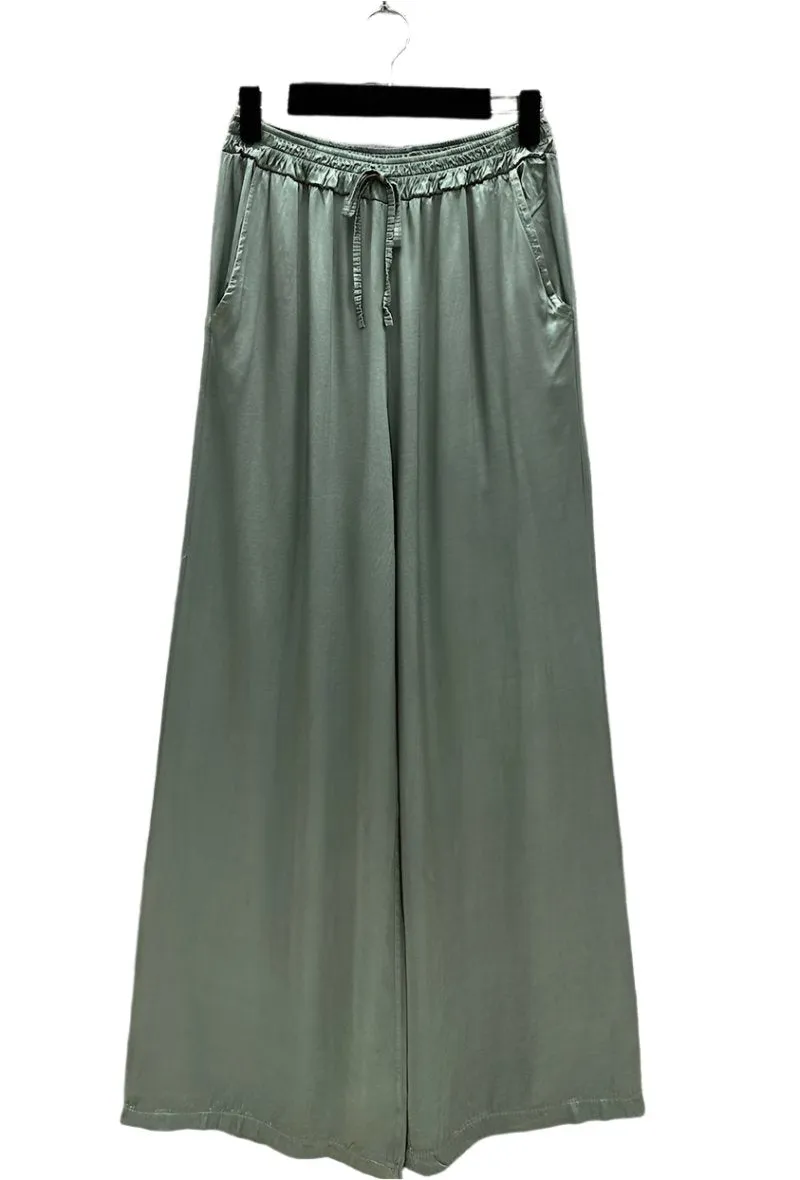 Italian Wide Flowing Trousers In Satin Viscose One Size