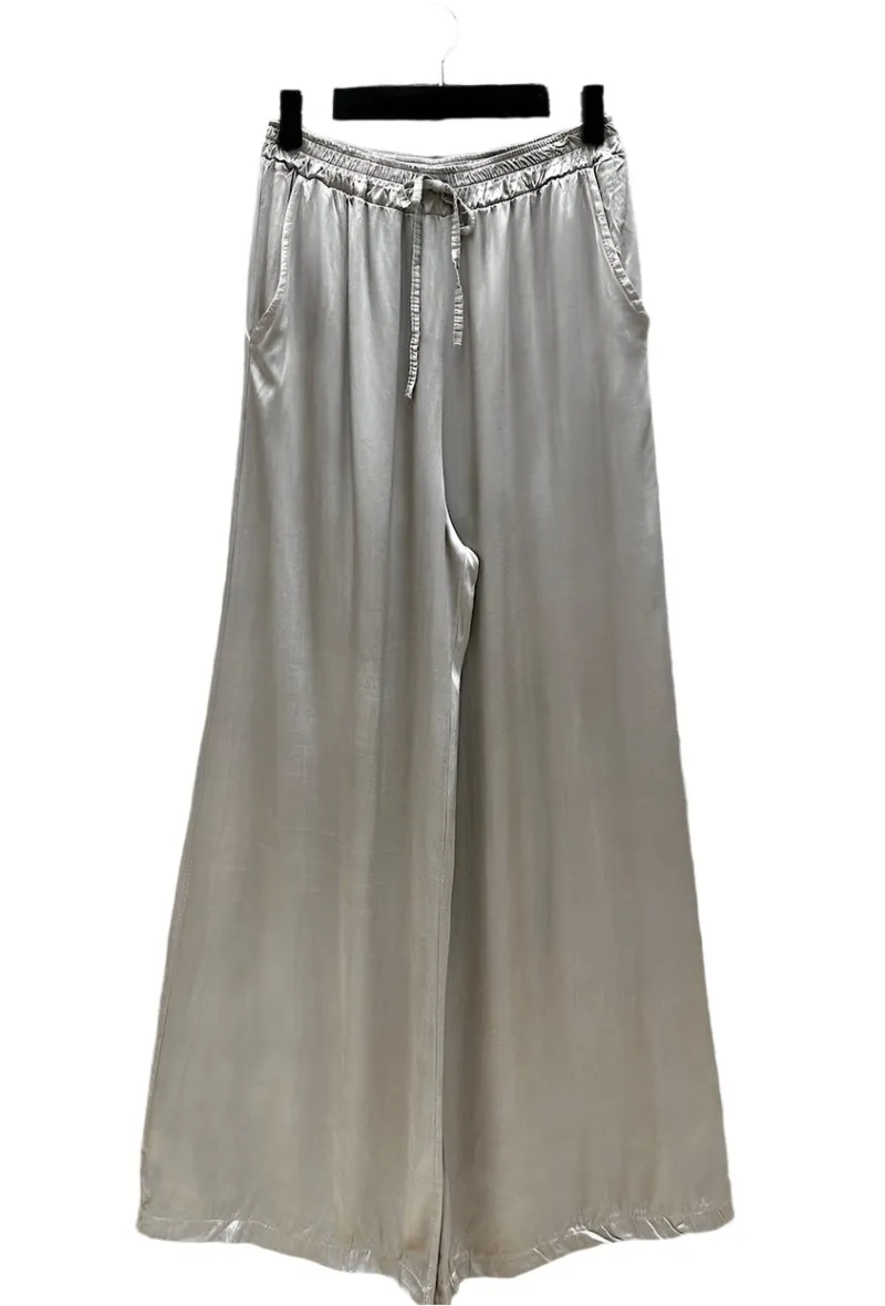 Italian Wide Flowing Trousers In Satin Viscose One Size