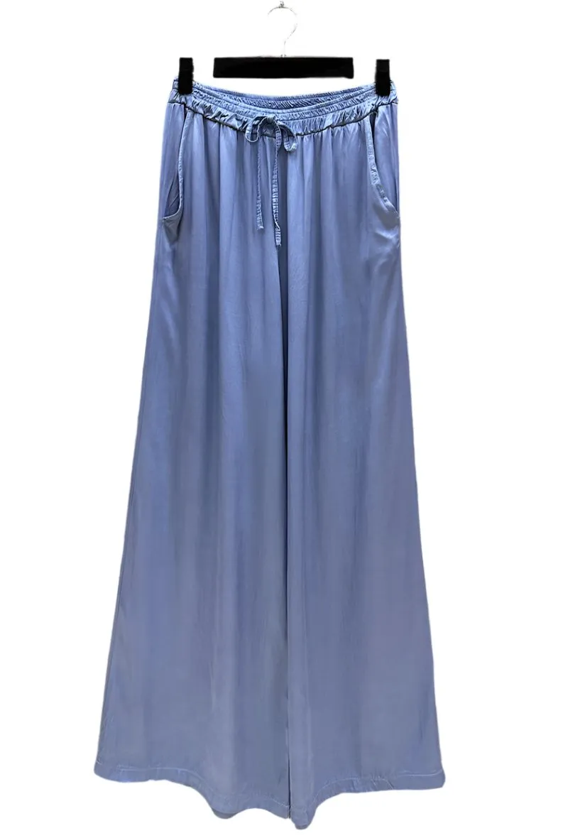 Italian Wide Flowing Trousers In Satin Viscose One Size