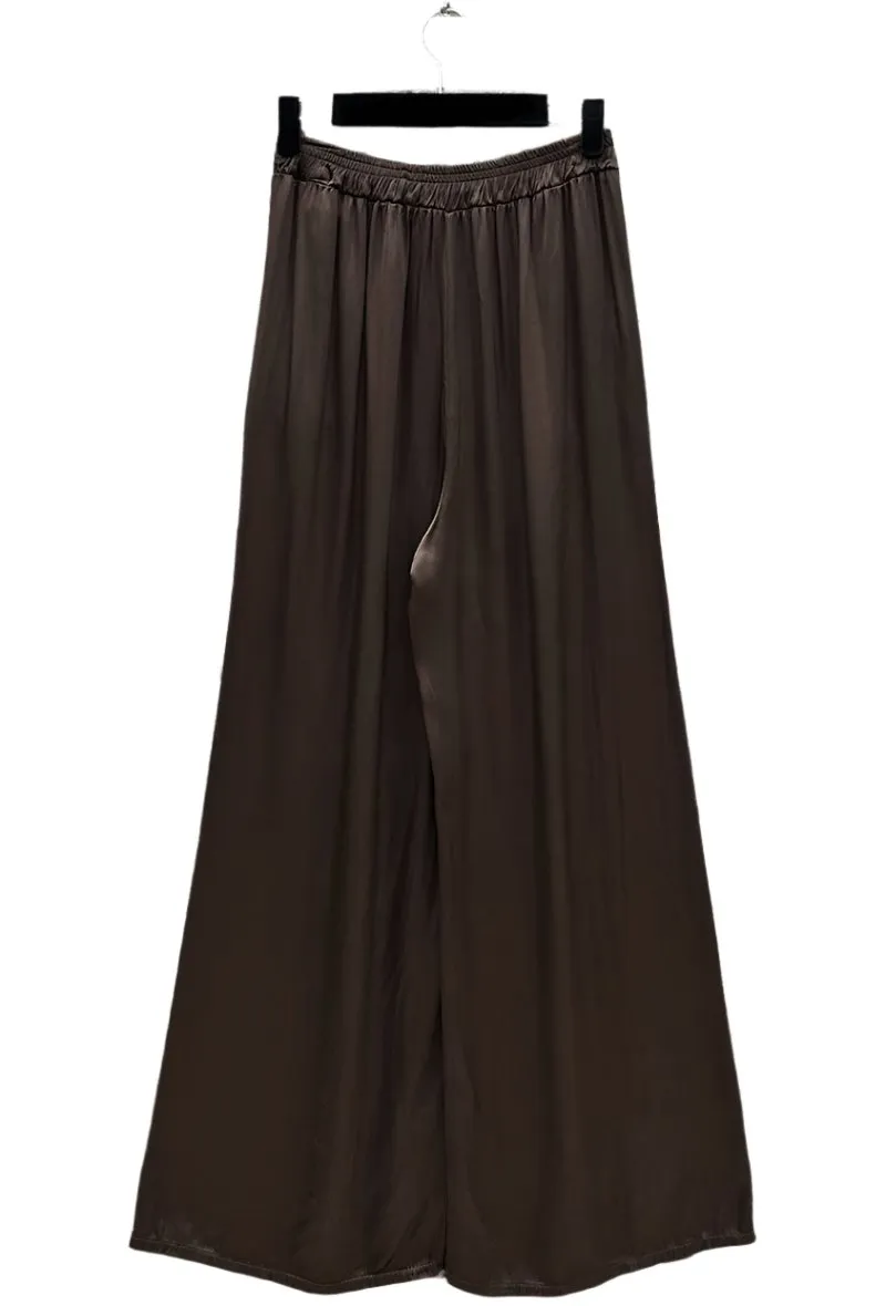 Italian Wide Flowing Trousers In Satin Viscose One Size