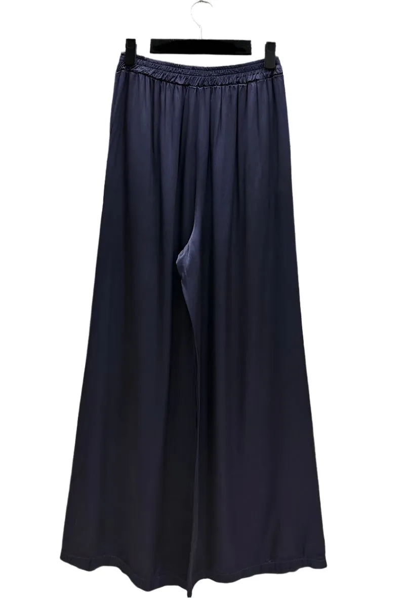 Italian Wide Flowing Trousers In Satin Viscose One Size