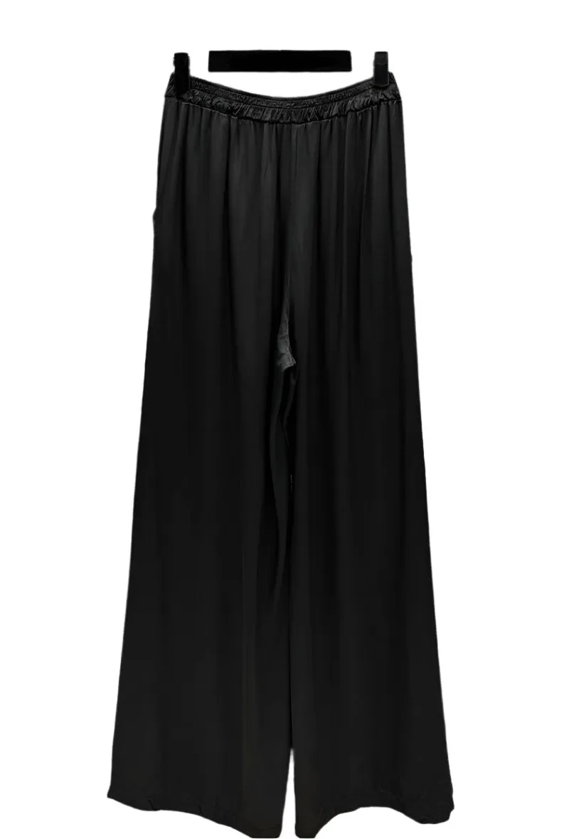 Italian Wide Flowing Trousers In Satin Viscose One Size