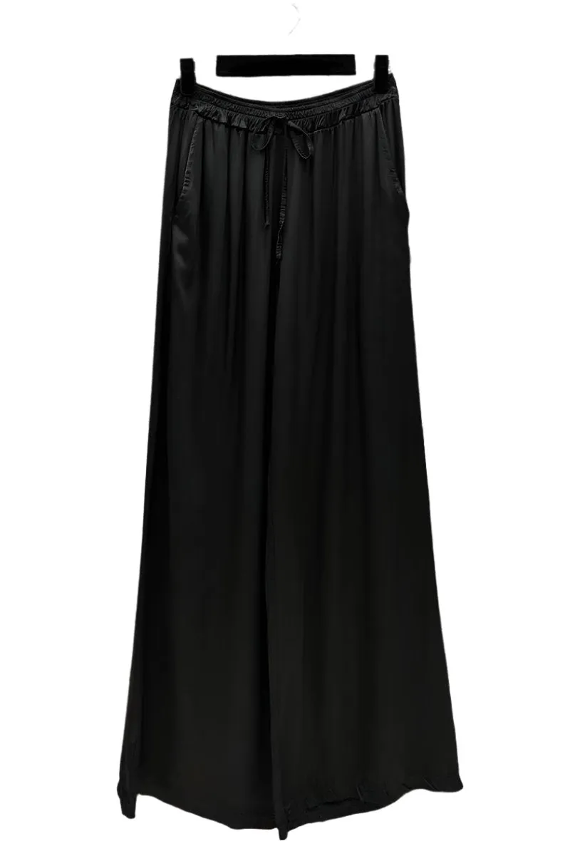 Italian Wide Flowing Trousers In Satin Viscose One Size