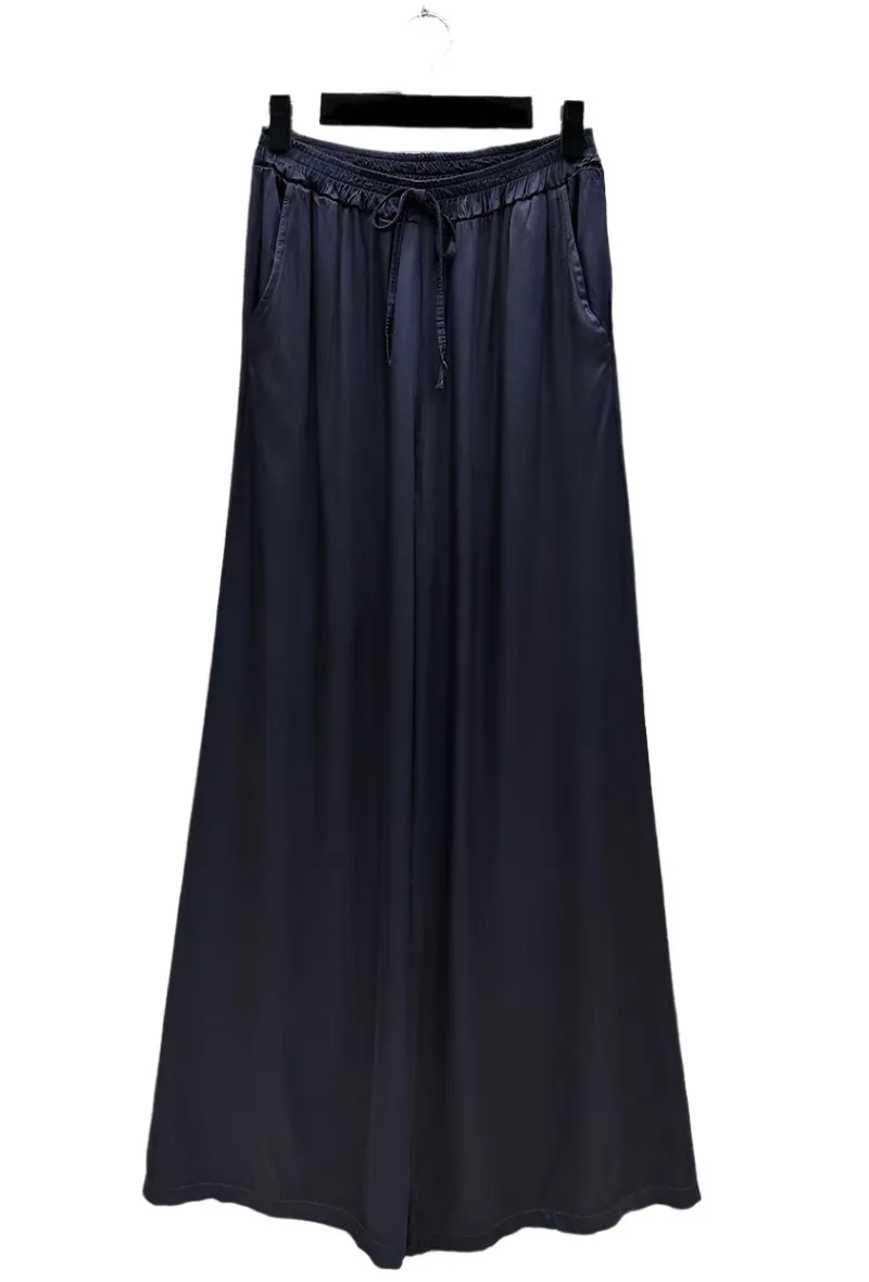 Italian Wide Flowing Trousers In Satin Viscose One Size