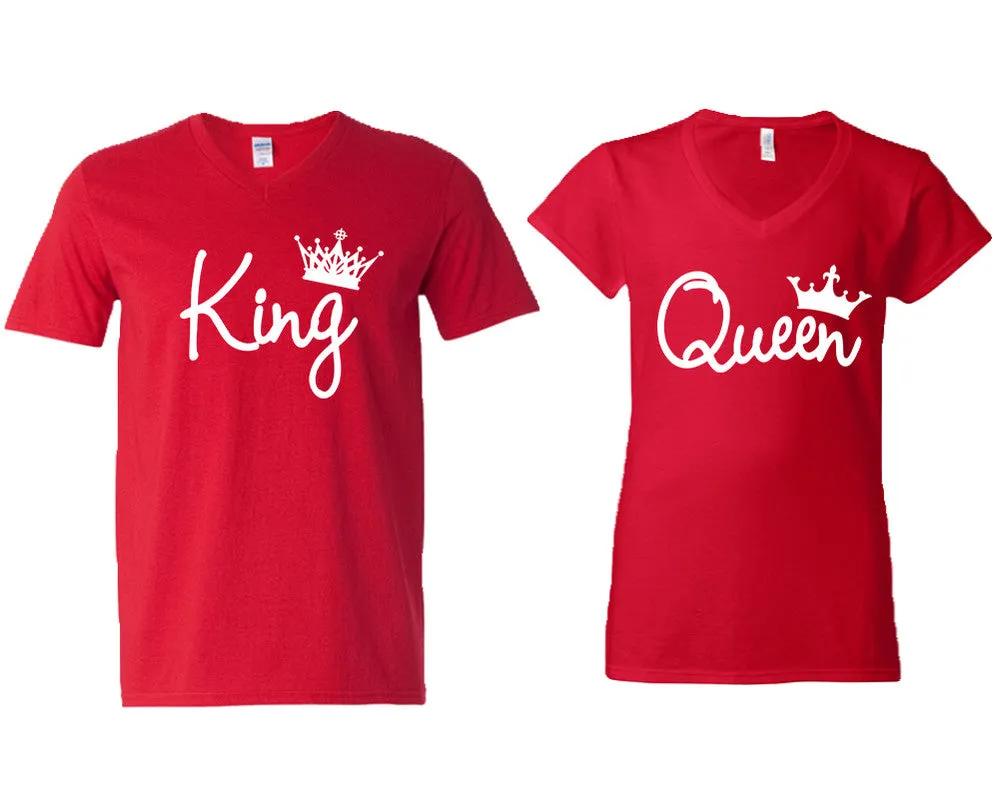 King & Queen V-Neck T-Shirts – Couple Matching Styles Sold Separately | Available in Multiple Sizes & Colors
