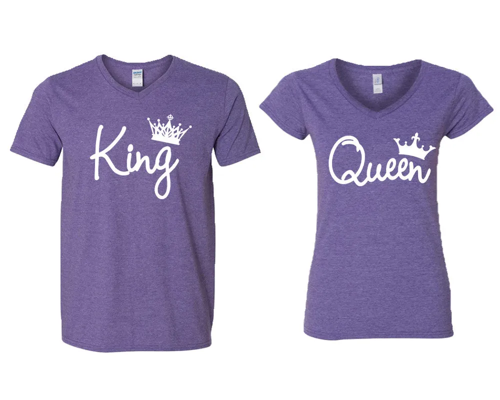 King & Queen V-Neck T-Shirts – Couple Matching Styles Sold Separately | Available in Multiple Sizes & Colors