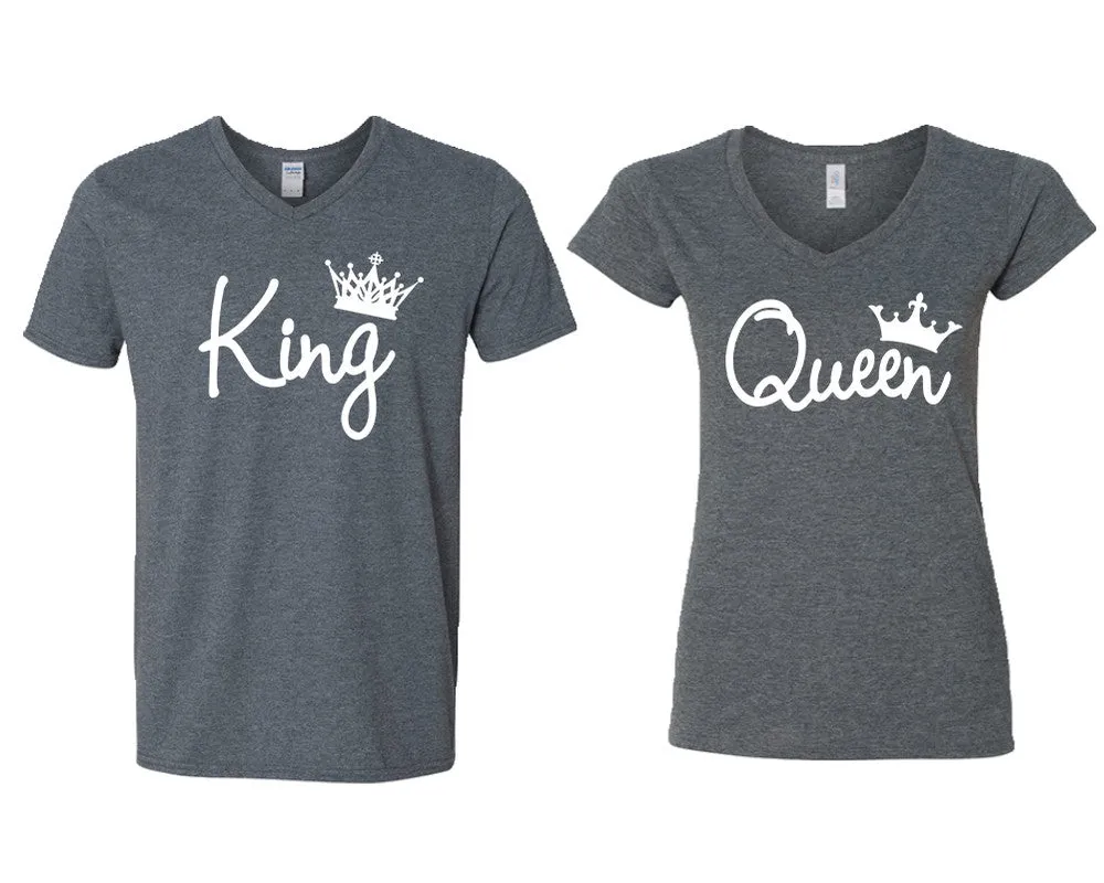 King & Queen V-Neck T-Shirts – Couple Matching Styles Sold Separately | Available in Multiple Sizes & Colors