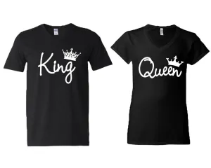 King & Queen V-Neck T-Shirts – Couple Matching Styles Sold Separately | Available in Multiple Sizes & Colors