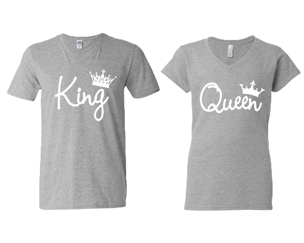 King & Queen V-Neck T-Shirts – Couple Matching Styles Sold Separately | Available in Multiple Sizes & Colors