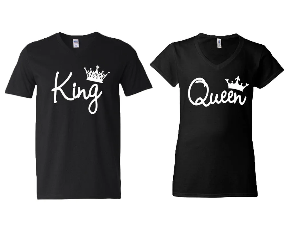 King & Queen V-Neck T-Shirts – Couple Matching Styles Sold Separately | Available in Multiple Sizes & Colors