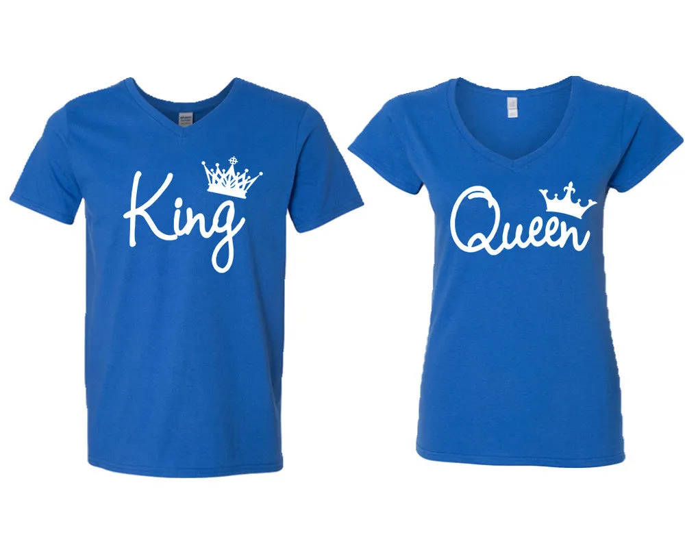 King & Queen V-Neck T-Shirts – Couple Matching Styles Sold Separately | Available in Multiple Sizes & Colors