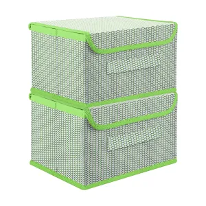Kuber Industries Drawer Storage Box | Zig Zag Dhakkan Storage Box | Non-Woven Clothes Organizer For Toys | Storage Box with Handle | Large | Pack of 2 | Green