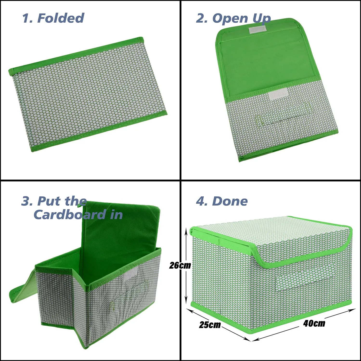 Kuber Industries Drawer Storage Box | Zig Zag Dhakkan Storage Box | Non-Woven Clothes Organizer For Toys | Storage Box with Handle | Large | Pack of 2 | Green