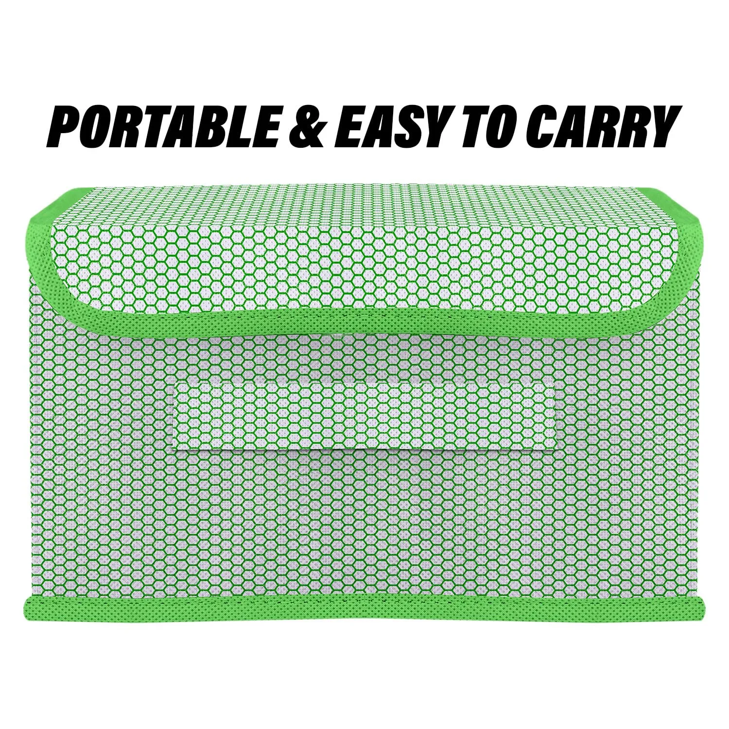 Kuber Industries Drawer Storage Box | Zig Zag Dhakkan Storage Box | Non-Woven Clothes Organizer For Toys | Storage Box with Handle | Large | Pack of 2 | Green