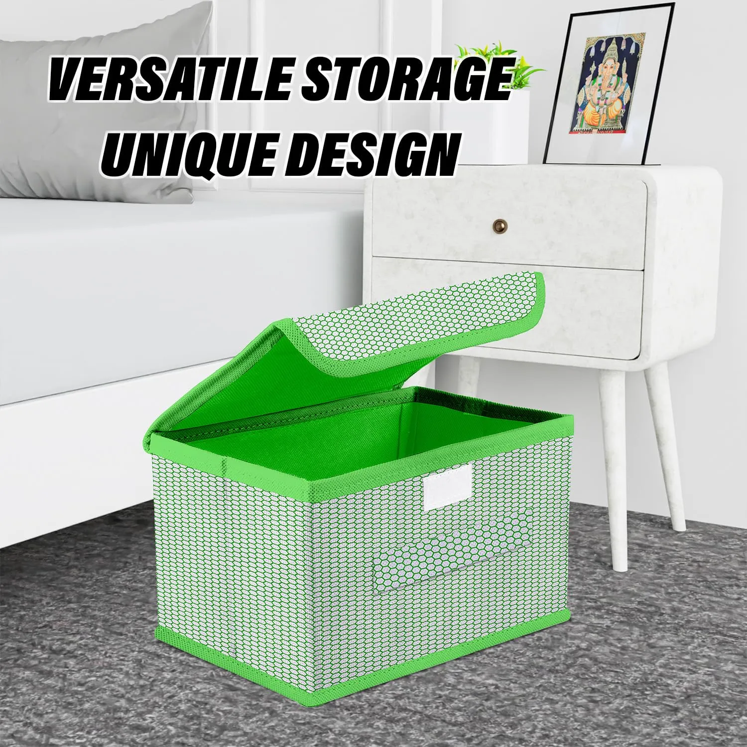 Kuber Industries Drawer Storage Box | Zig Zag Dhakkan Storage Box | Non-Woven Clothes Organizer For Toys | Storage Box with Handle | Large | Pack of 2 | Green