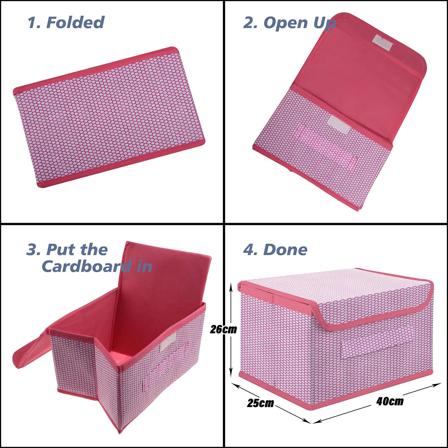 Kuber Industries Drawer Storage Box | Zig Zag Dhakkan Storage Box | Non-Woven Clothes Organizer For Toys | Storage Box with Handle | Large | Pack of 3 | Pink