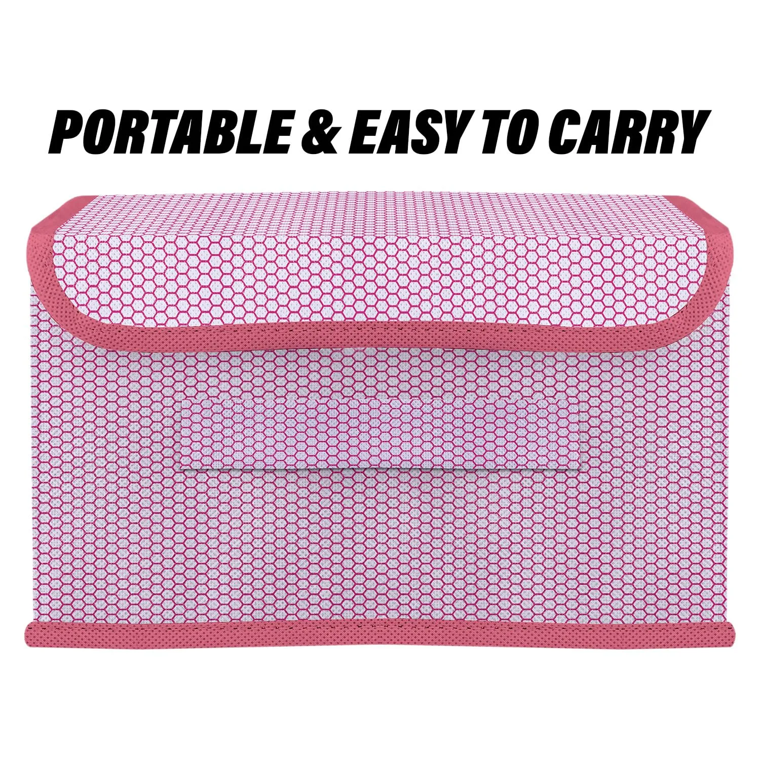 Kuber Industries Drawer Storage Box | Zig Zag Dhakkan Storage Box | Non-Woven Clothes Organizer For Toys | Storage Box with Handle | Large | Pack of 3 | Pink