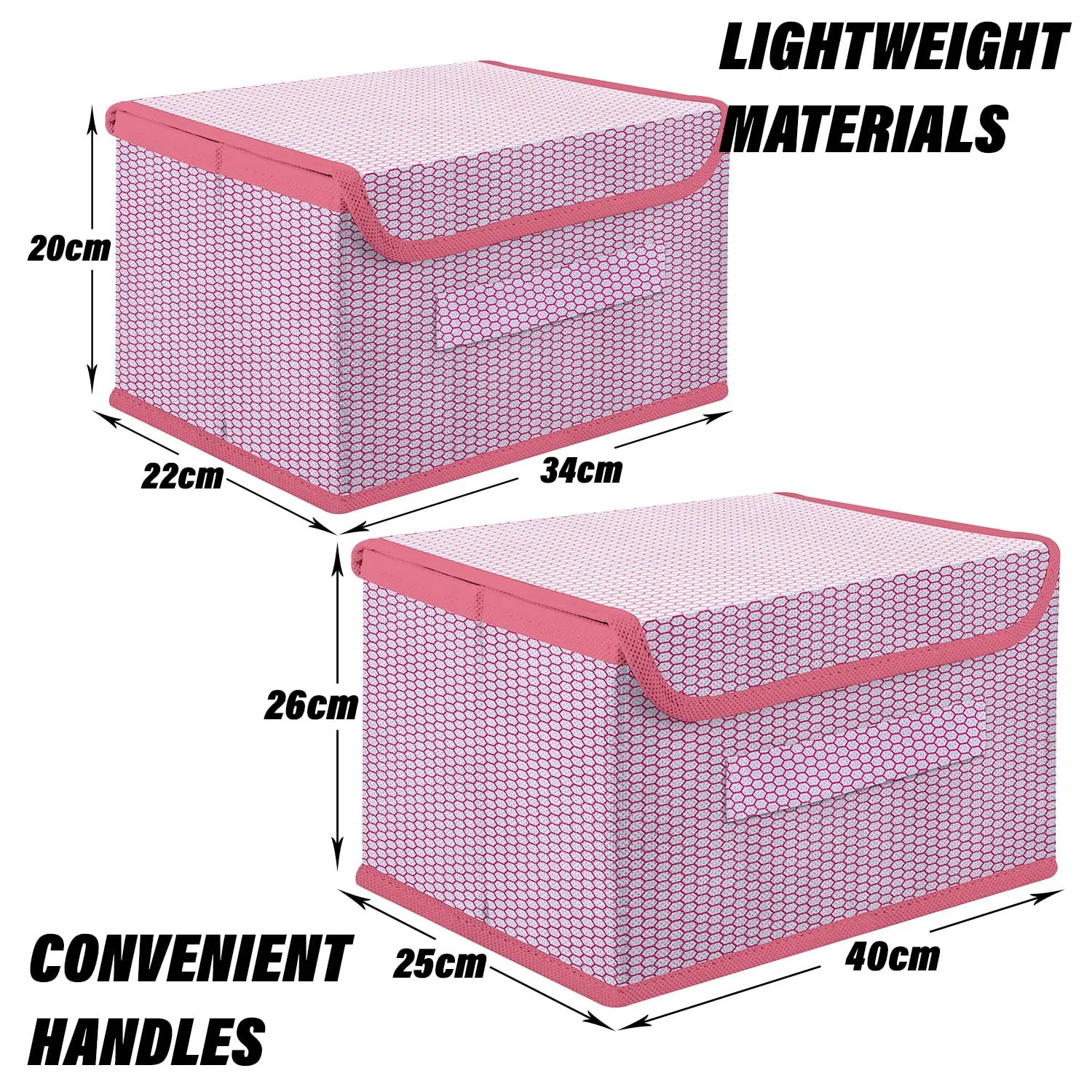 Kuber Industries Drawer Storage Box | Zig Zag Dhakkan Storage Box | Non-Woven Clothes Organizer | Storage Box with Handle | M | L | Pack of 2 | Pink
