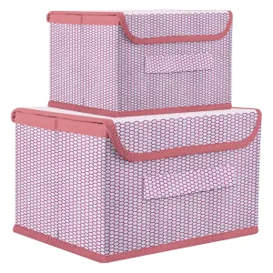 Kuber Industries Drawer Storage Box | Zig Zag Dhakkan Storage Box | Non-Woven Clothes Organizer | Storage Box with Handle | M | L | Pack of 2 | Pink