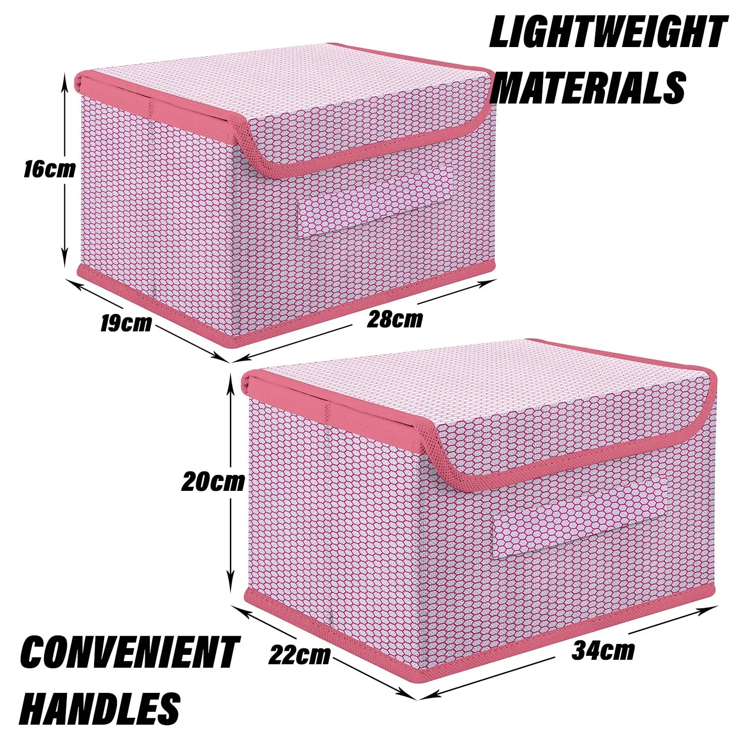 Kuber Industries Drawer Storage Box | Zig Zag Dhakkan Storage Box | Non-Woven Clothes Organizer | Storage Box with Handle | S | M | Pack of 2 | Pink