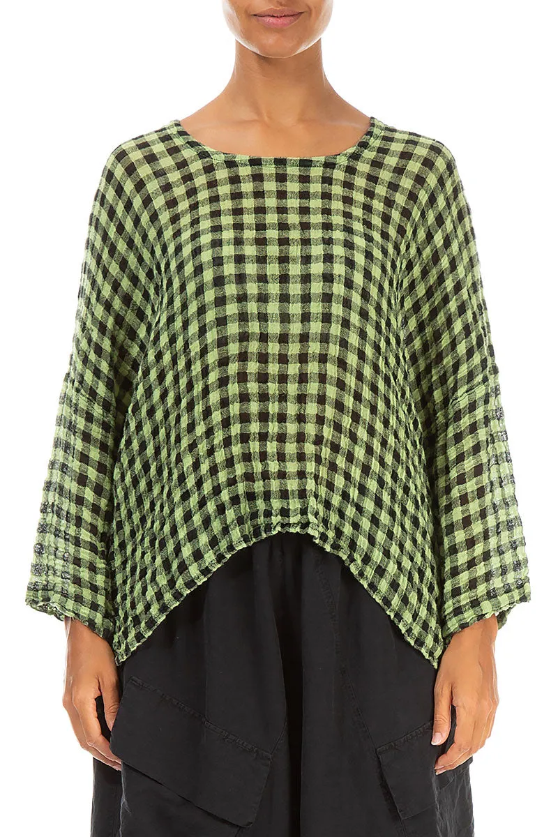 Loose Lime Check Gauze Linen Blouse