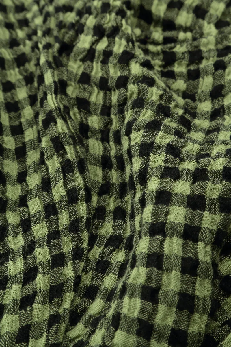 Loose Lime Check Gauze Linen Blouse