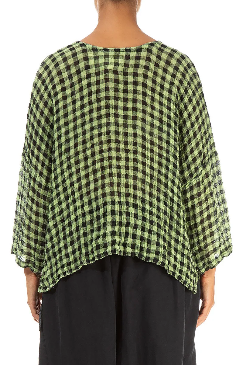 Loose Lime Check Gauze Linen Blouse
