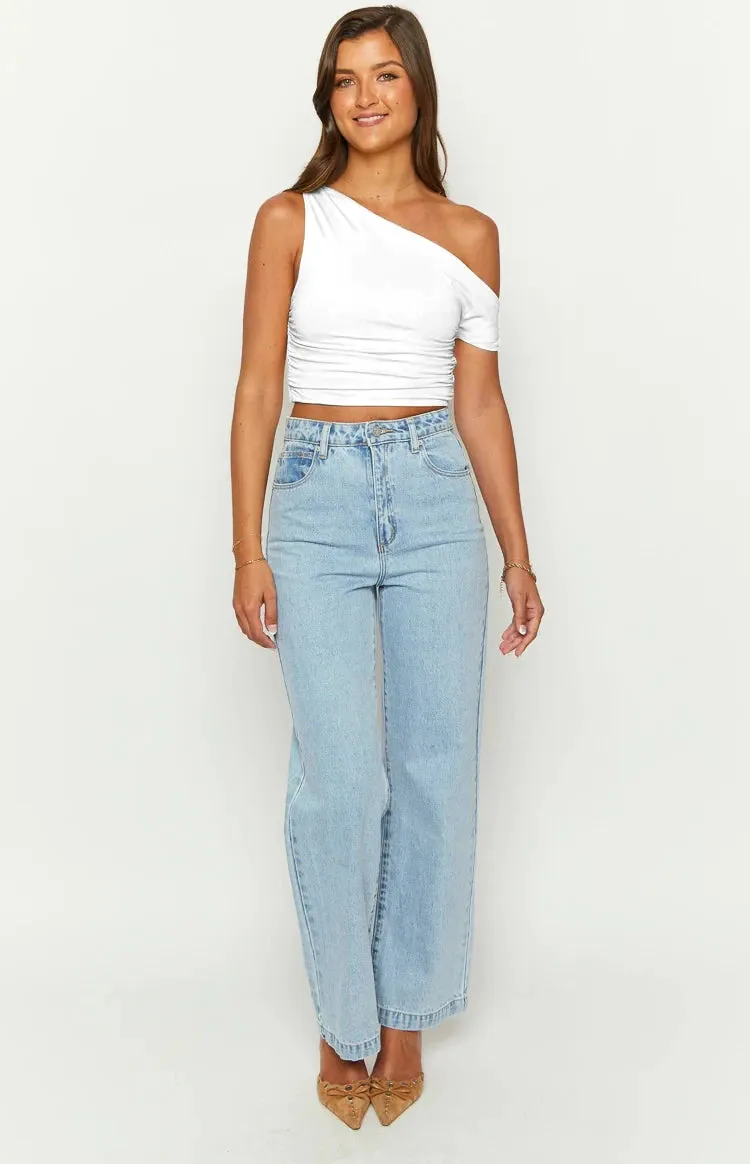 LVSANW Sexy Sloping Shoulder Collar Pleated Asymmetrical Short Sleeve Summer  Shoulder Off Solid Color New Casual Versatile Top