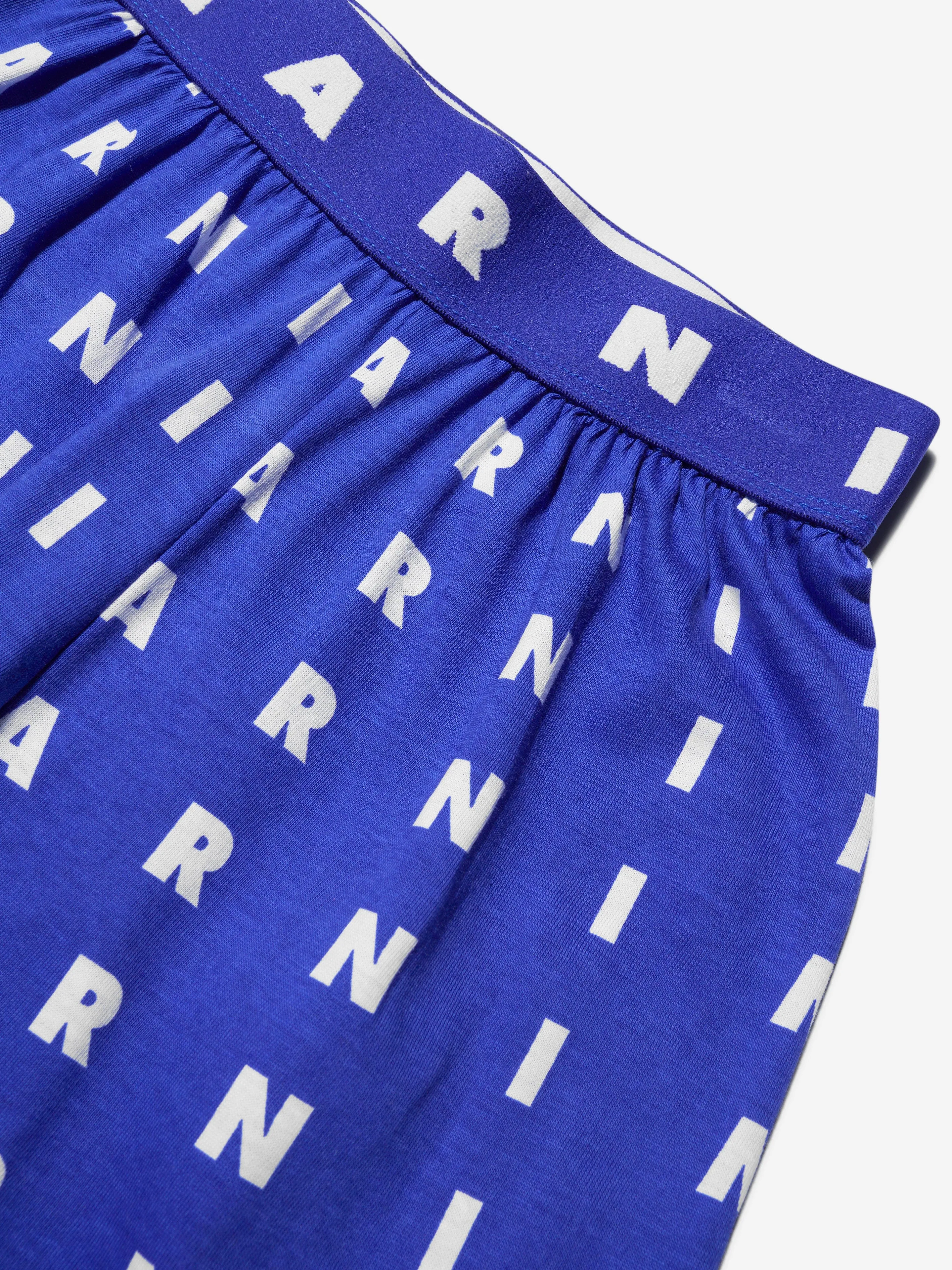 MARNI Girls Logo Print Trousers in Blue