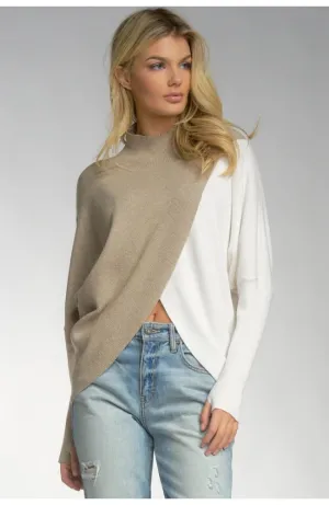 Mock Turtleneck Sweater Khaki White
