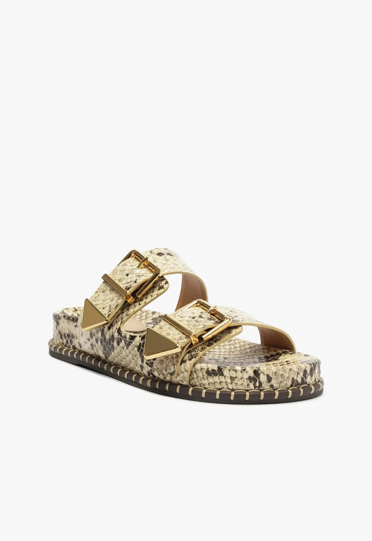 Naomi Sporty Snake-Embossed Leather Sandal