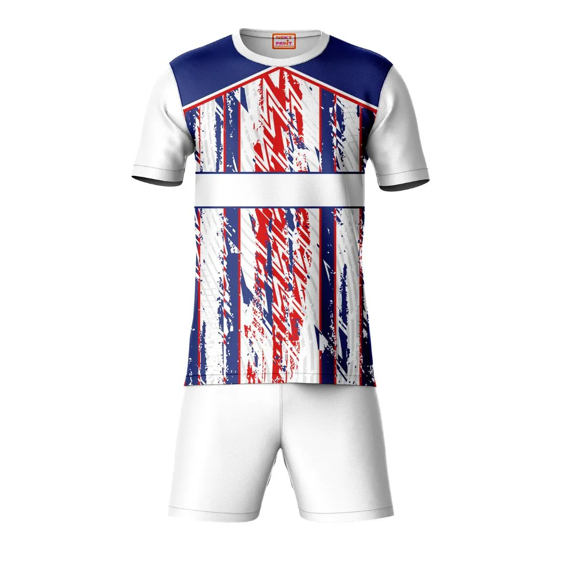Next Print Round neck jersey white with shorts NPTS95