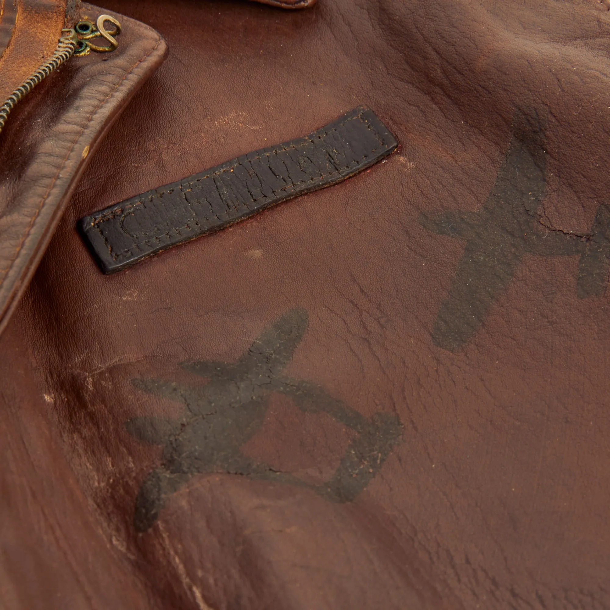 Original U.S. WWII Named Painted A-2 Leather Flight Jacket For Lt Charles W. Stover, 1st Scouting Force then 364th Fighter Group, 384th Fighter Squadron