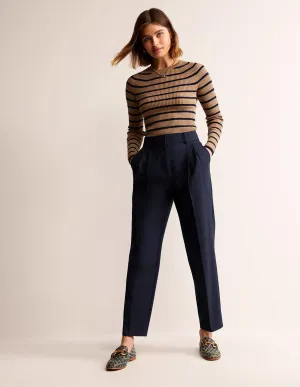 Pleat-Front Tapered Trousers-Navy