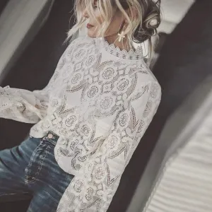 Rosaline White Lace Lantern Sleeve Blouse